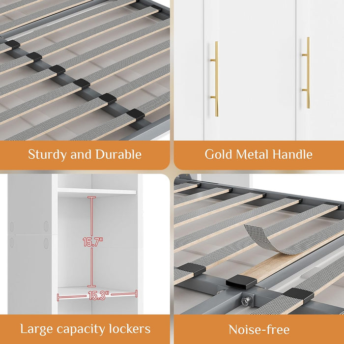 Murphy Bed Queen with Storage Bookcase & 4 Adjustable Shelves, Queen Murphy Bed Cabinet Bed, Foldable Space Saving Furniture Beds, Wood Wall Bed for Guest Room, Bedroom, White