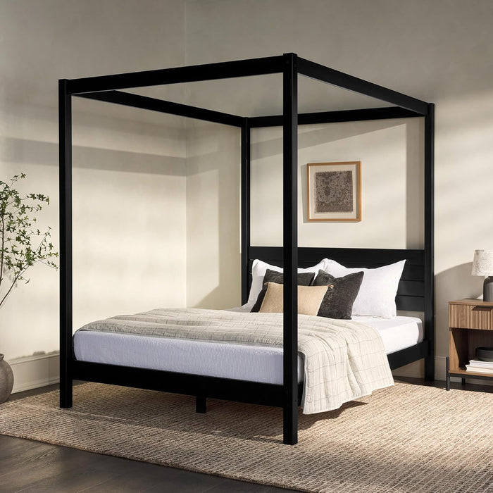 Isla Slatted Headboard Canopy Bedframe, Queen, Black