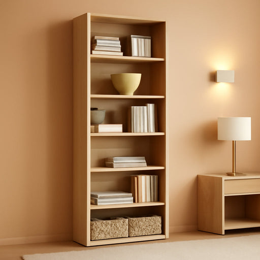72" Tall Bookcase, 6-Tier Open Bookshelf with Adjustable Shelves, Wooden Floor Standing Display Storage Shelves for Living Room, Home Office, Study Room, Natural Wood