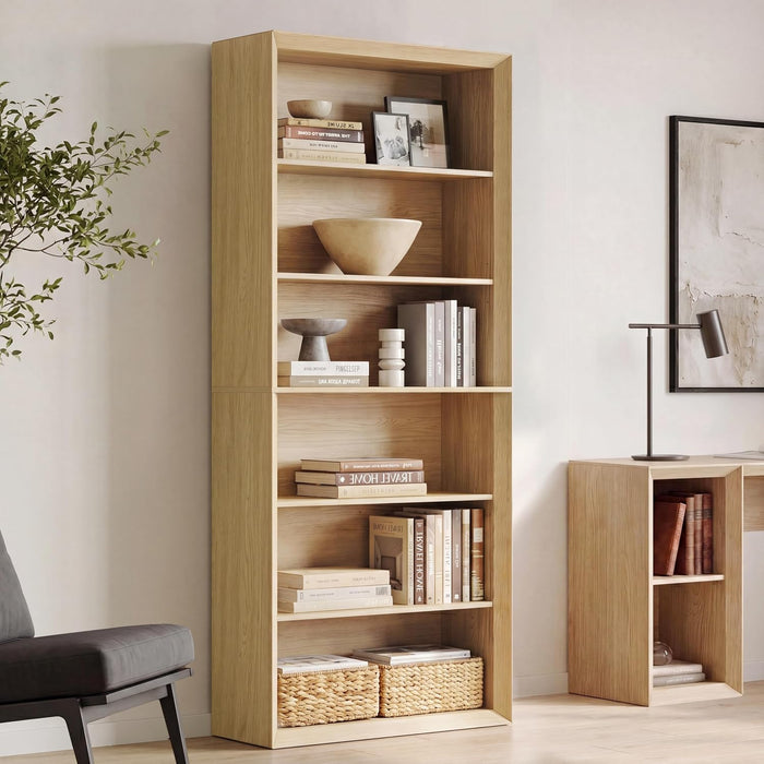 72" Tall Bookcase, 6-Tier Open Bookshelf with Adjustable Shelves, Wooden Floor Standing Display Storage Shelves for Living Room, Home Office, Study Room, Natural Wood