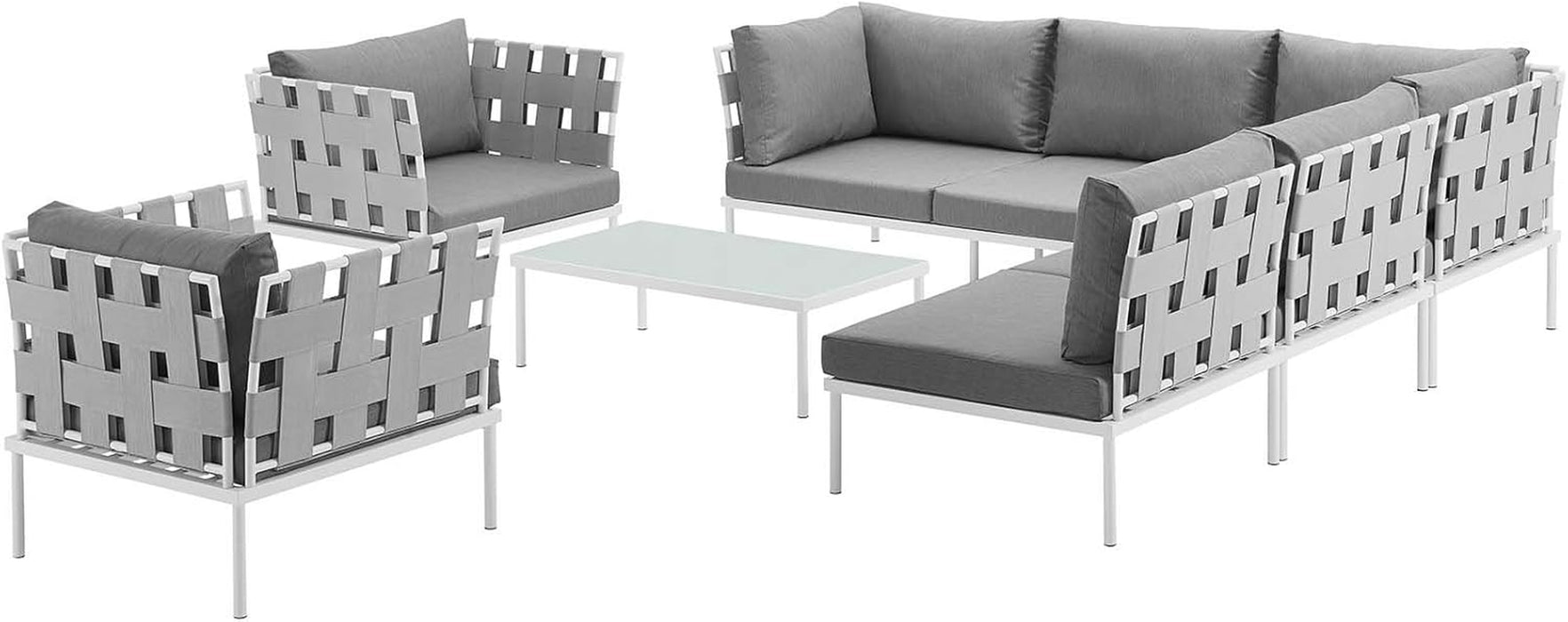 Harmony 8-Piece Aluminum Outdoor Patio Furniture Sectional Sofa Set with Cushions in White Gray