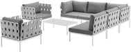Harmony 8-Piece Aluminum Outdoor Patio Furniture Sectional Sofa Set with Cushions in White Gray