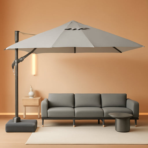 Outdoor Umbrella 9' X 11.5', 240GSM Blend Fabric, Pebble Grey