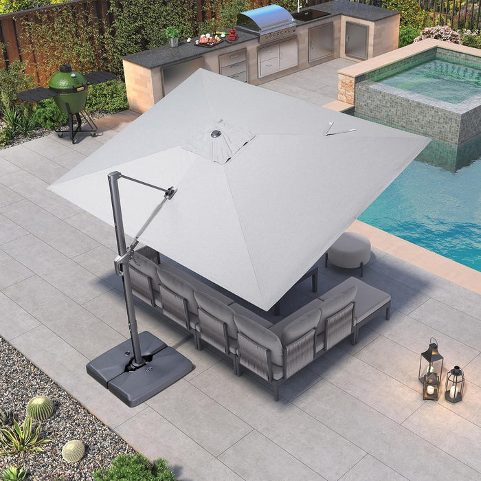 Outdoor Umbrella 9' X 11.5', 240GSM Blend Fabric, Pebble Grey