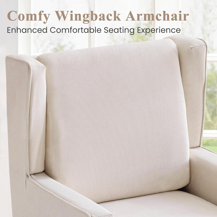 Beige Wingback Accent Chair High Backrest Upholstered
