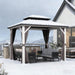 8' X 10' Hardtop Gazebo Metal Double Roof White Aluminum Frame Outdoor Heavy Duty Gazebo with Curtain and Netting for Patio Garden and Backyard, Grey
