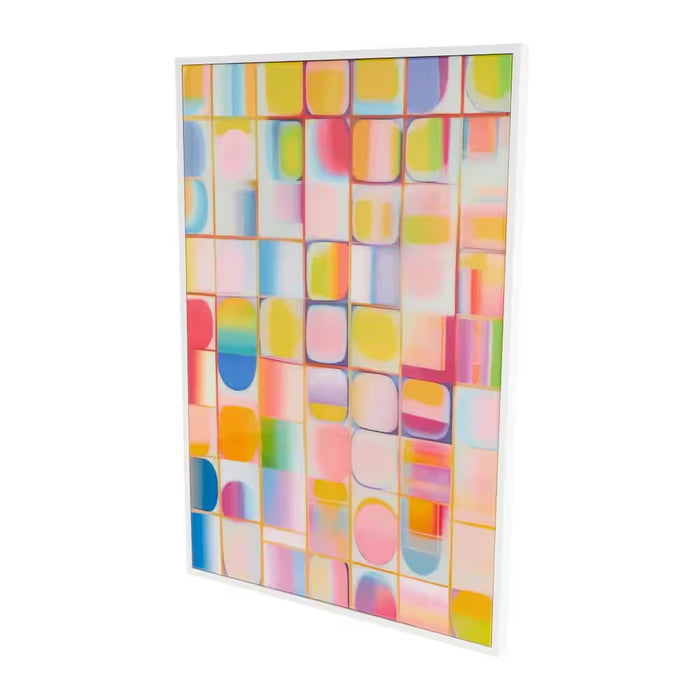 1- Panel Geometric Ombre Square Pop Art Framed Wall Art with White Frame 49 In. X 33 In.