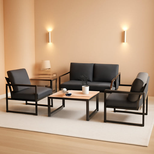 4 Piece Patio Furniture Set, Outdoor Patio Furniture with Thick Cushions, Modern Metal Outdoor Conversation Sets with Coffee Table for Porch, Balcony, Deck Dark Grey