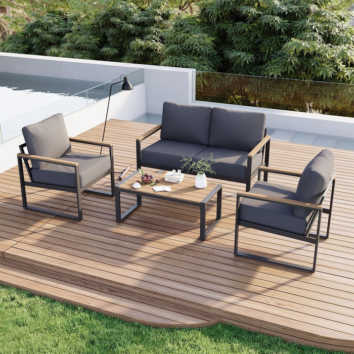 4 Piece Patio Furniture Set, Outdoor Patio Furniture with Thick Cushions, Modern Metal Outdoor Conversation Sets with Coffee Table for Porch, Balcony, Deck Dark Grey