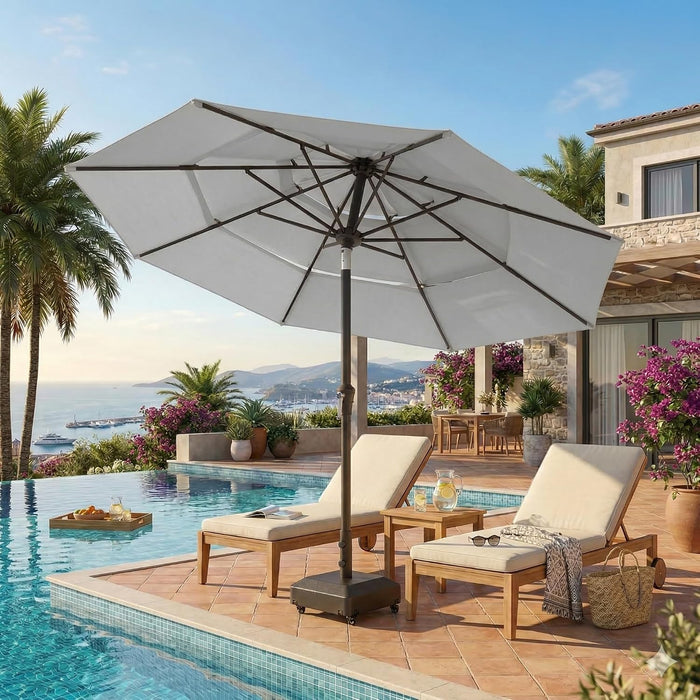 10Ft Patio Umbrella, 3 Tier Outdoor Market Table Umbrellas with 8 Fiberglass Ribs and Push Button Tilt, Windproof, Vented Canopy, UV Protection for Deck, Pool, Backyard