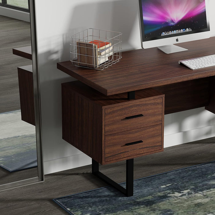 60'' Mariposa Home Office Computer Desk - Walnut Top, Walnut Base, Black Metal, Black Hardware