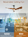52 Inch Ceiling Fan with Light and Remote, Modern 3 Solid Wood Blades Ceiling Fan, 6 Speeds 5500CFM, Dimmable 3-Color LED with Memory, Timer & Quiet & Reversible DC Motor, ETL, Walnut Wood