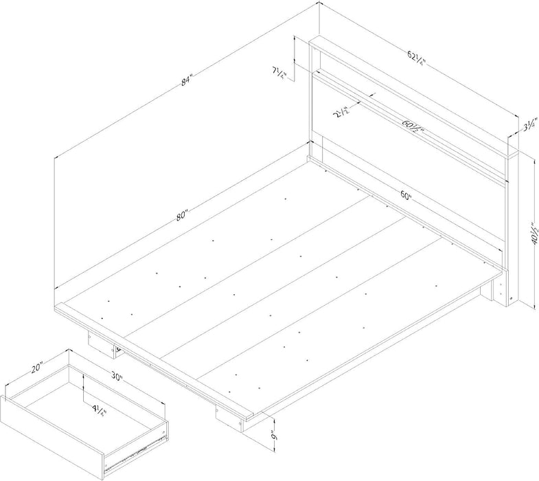 Fusion Platform Bed and Headboard with Storage Shelf Set, Full/Queen, Bleached Oak