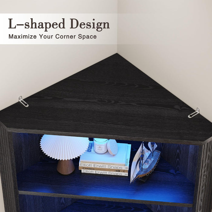 71-Inch L-Shaped Bar Cabinet Fridge Space Freestanding