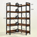 5-Tier Corner Bookshelf, L-Shaped Metal Frame Shelf with Tall 14" Shelves, Plant Stand and Storage Rack for Small Spaces, Living Room and Home Office, Brown