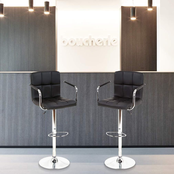 Modern Bar Stool Set of 2 Barstools Armrest Height Adjustable Counter Stools Bar Chairs Swivel Bar Stool PU Leather Hydraulic Dining Room Chairs Home Kitchen Stools (Black)
