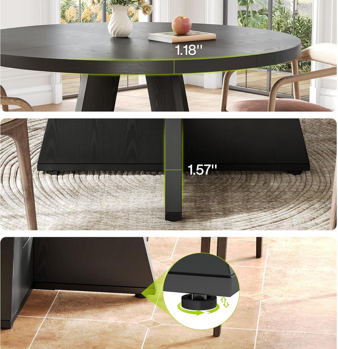 round Dining Table for 4-6 People, 47 Inches Dining Room Table with Wooden Pedestal Base, Black Dinner Table, Circle Kitchen Table for Dining Room, Kitchen, Living Room(Table Only)