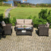 4 Pieces Outdoor Rattan Furniture Set with Glass Table