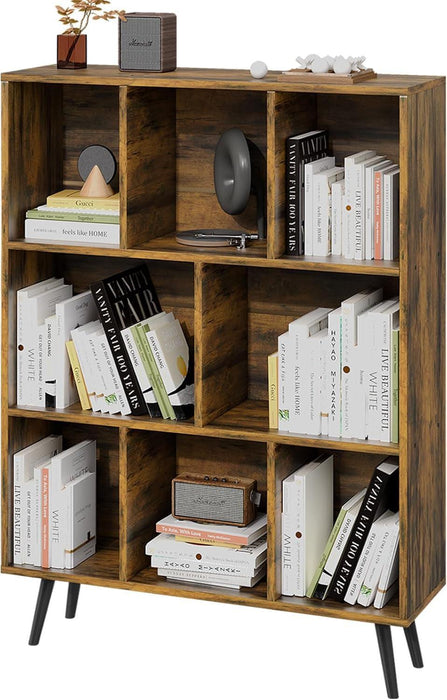 Bookshelf, 3-Tier 8 Cube Open Wooden Book Shelf with Legs, Floor Standing Office Bookcase, Wooden Bookcase for Office Furniture, Cubby Storage Organizer for Living Room/Bedroom