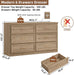 55.1" Wide Farmhouse 6 Drawers Dresser for Bedroom, Oak