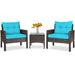 3 Pieces Outdoor Patio Rattan Conversation Set with Seat Cushions