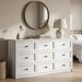 59" Wide White 9 Drawer Dresser for Bedroom with Black Metal Handle