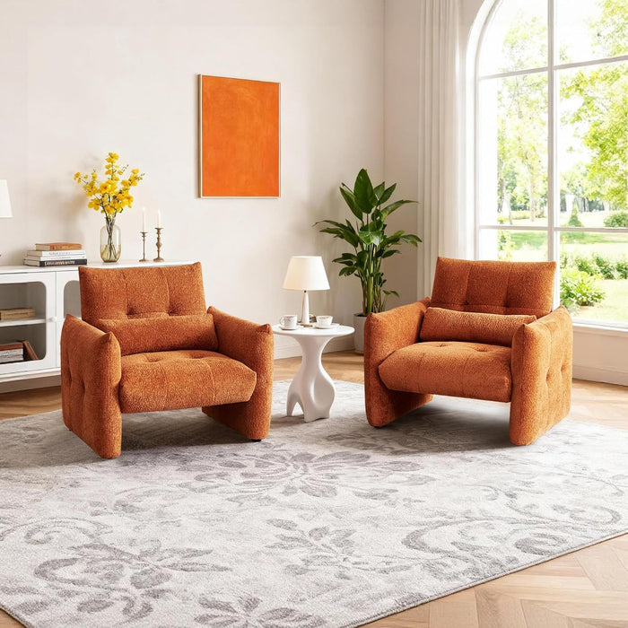 33.9" Accent Chairs, Modern Upgrade Sherpa Fabric Arm Chair Comfy Upholstered Armchair Leisure Single Sofa Chair with a Waist Pillow for Bedroom, Office and Living Room