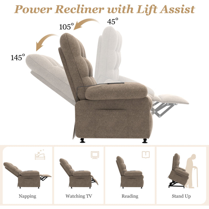 Power Lift Recliner Chair, Recliners with Remote Control and Side Pocket for Living Room, Single Sofa for Elderly and Adults, Ergonomic Lounge Electric Recliner Chair for Home Theater, Brown