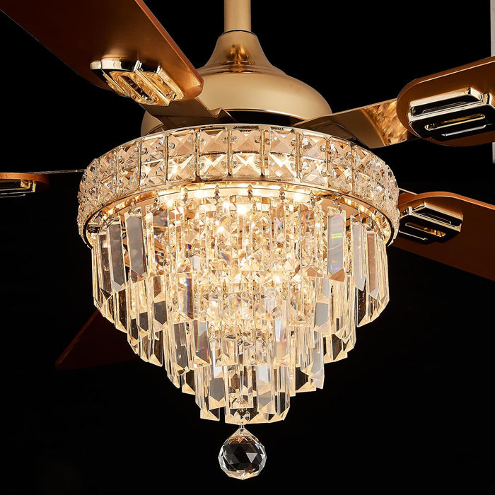 52" Crystal Chandelier Ceiling Fan with Lights - (Modern, Gold)