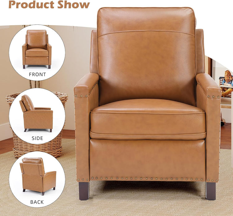 Genuine Leather Pushback Recliner Chair for Living Room, Brown