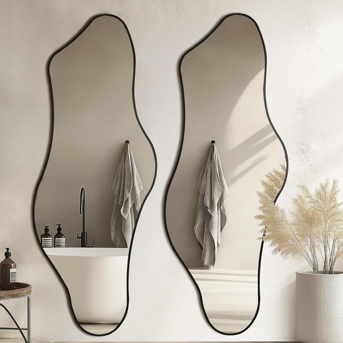 Irregular Mirror 63"X24" Cloud Vanity Mirror Wall Decor, Black