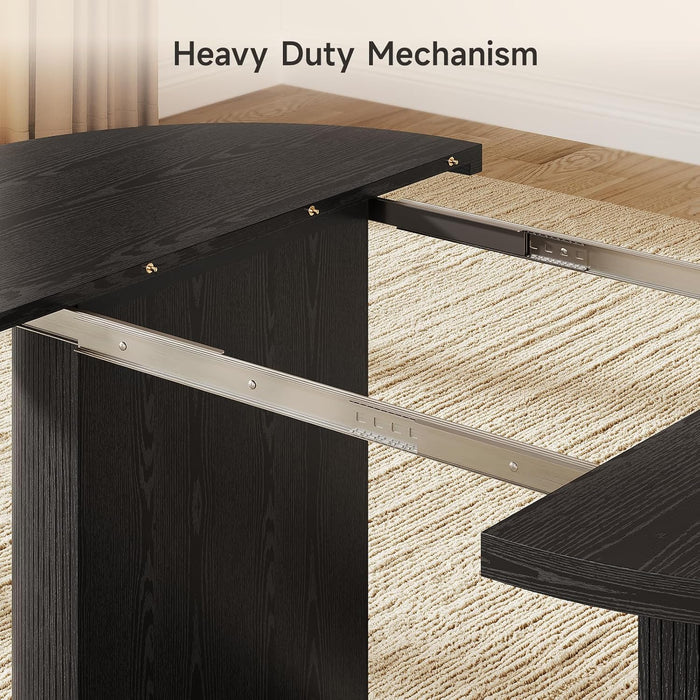 41-78 Inch Extendable Dining Table for 4-8, Fluted Expandable Kitchen Table with Storage, 2 Leaf, Mid Century Modern Oval Dinner Tables for Dining Room, Kitchen, Living Room, Black