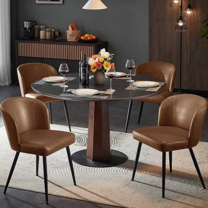 Upholstered Faux Leather Dining Chairs Set of 4, Brown