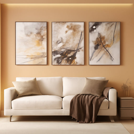 Abstract Brown Wall Art - 16X24Inch Frameless Canvas Prints - Grey Brown Beige Watercolor Art - Set of 3 - Perfect for Bedroom Decor, Living Room, Kitchen, Office