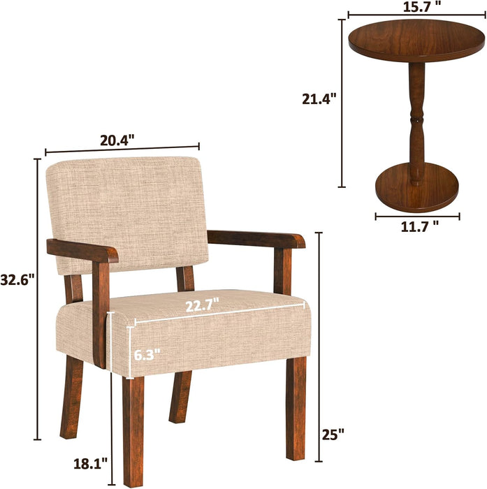 Beige Oversized Accent Armchairs With Walnut Table