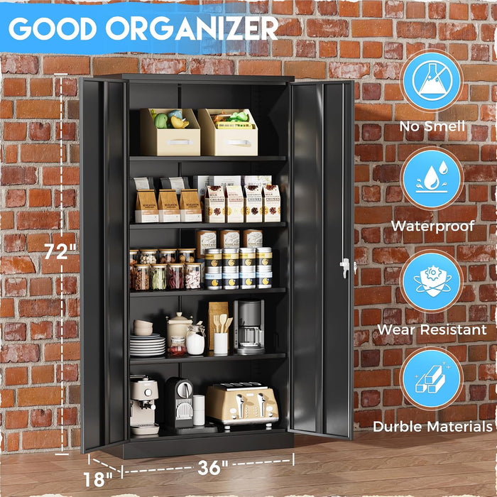 SeventyTwoInch Black Stainless Steel Locking Storage Cabinet