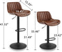 Bar Stools Set of 2, Mid Century Modern Faux Leather Swivel Barstools Adjustable Height, Counter Height Pub Bar Chair with Back, Black Powder Coated Base, Cognac
