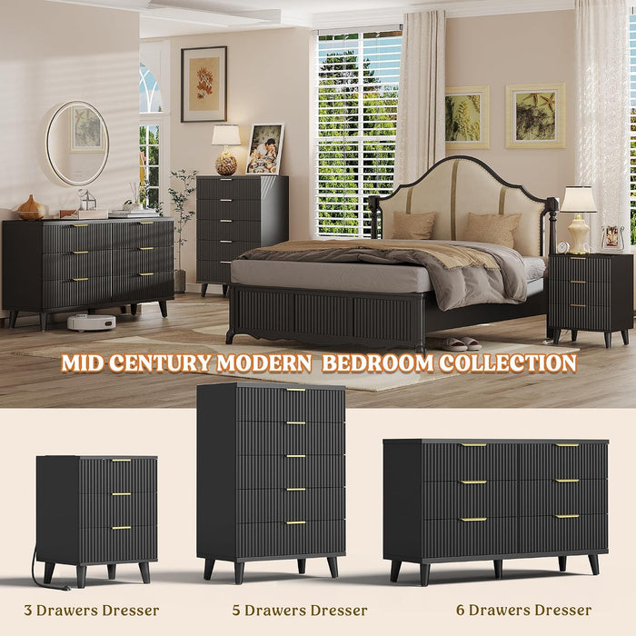 Wood 6 Drawers Dresser, 53.2" W Fluted Modern Dressers for Bedroom
