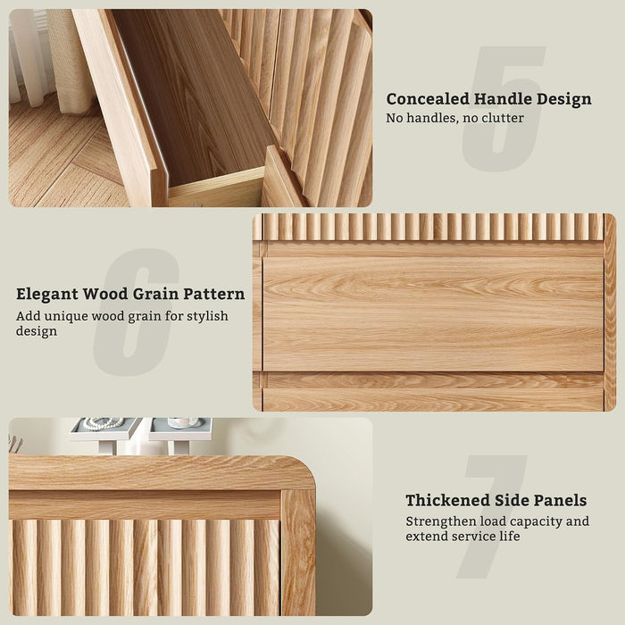 Oak Fluted 8 Drawer Dresser for Bedroom, Curved Edge, 50" Wide