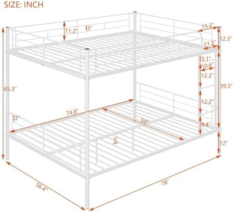 White FullOverFullIndustrialStrength Metal Bunk Bed Guardrail