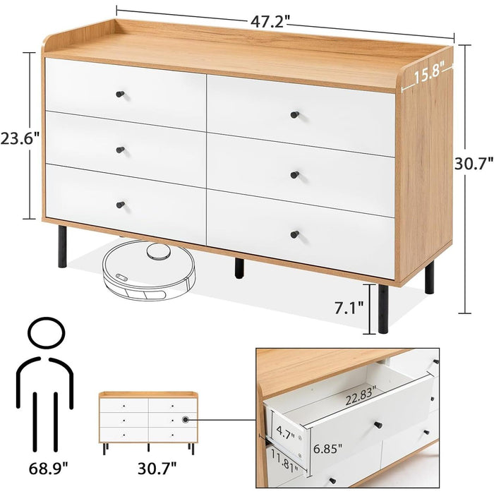 White Dresser with 6 Drawers for Bedroom
