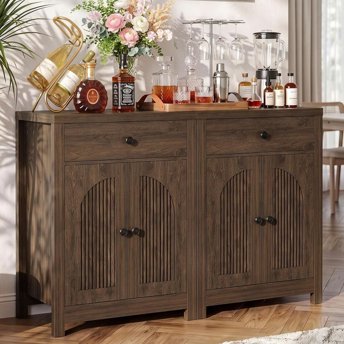 Arched Sideboard Buffet Cabinet 47" W, 2PCS Cracked Oak | Modern Coffee Bar Cabinet, 1 Drawer & 2 Doors, Adjustable Shelves, Accent Kitchen Sideboard with Storage