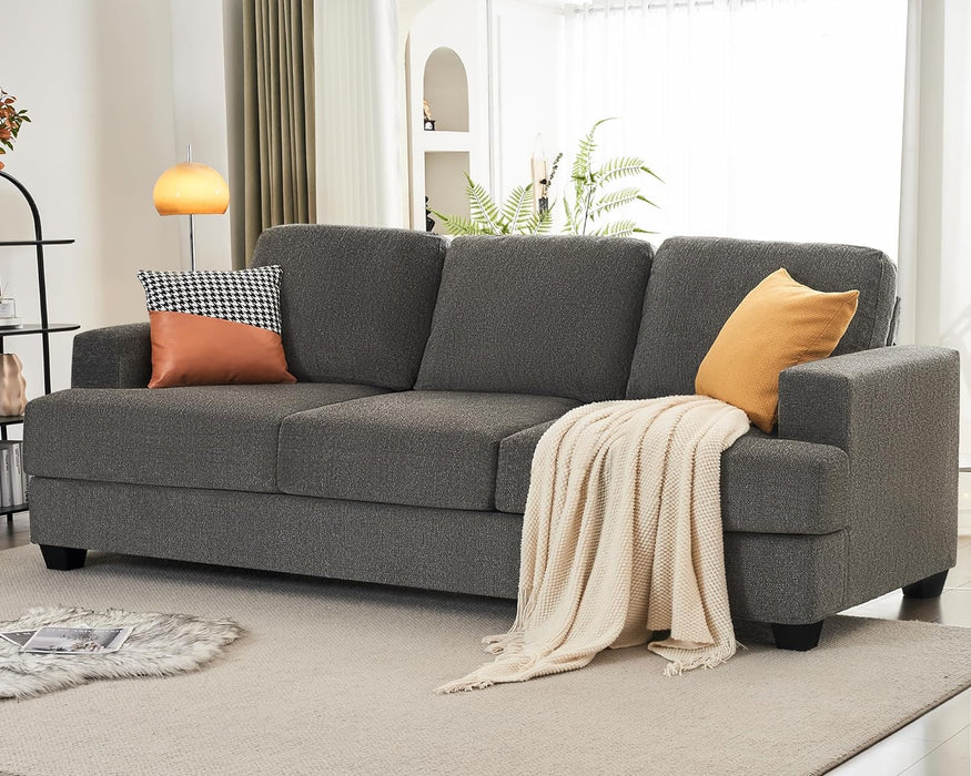 Beige Chenille Sofa with Deep Seats