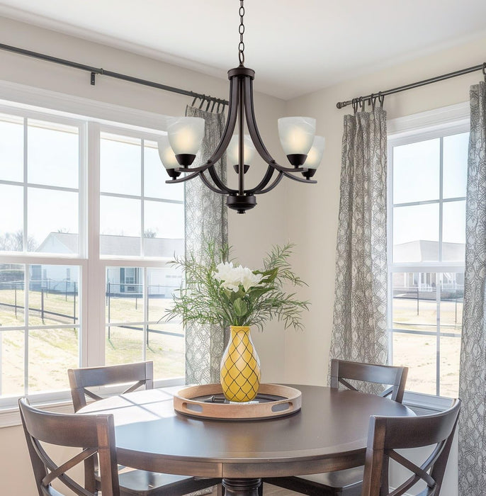 24 Inch Chandelier Featuring Frosted Alabaster Glass