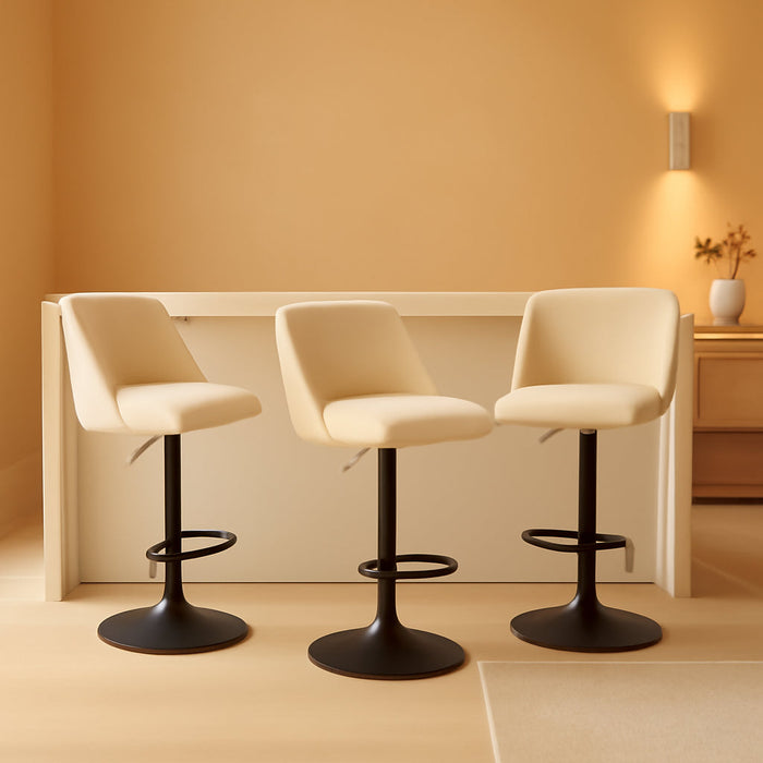 Adjustable Upholstered Bar Stools Set of 3,360° Swivel Counter Height Chairs with Soft Cushioned Seat & Stable Metal Base for Kitchen Island,250 LBS Capacity,Easy Assembly,Beige