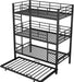 Metal Twin Size Triple Bunk Bed with Trundle for 4, Bunk Beds with 2 Ladders & Guardrails, Convertible to 3 Separate Beds for Kids Teens, Space-Saving, Black