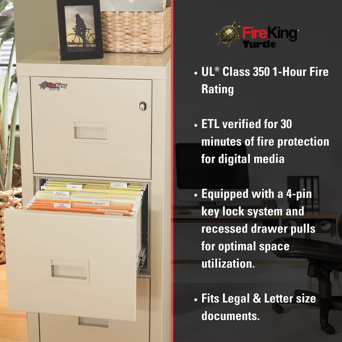Turtle Vertical 4 Drawer Fire Rated File Cabinet, Black