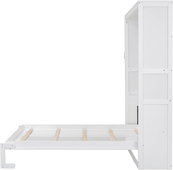 Queen Murphy Cabinet Bed Integrated Shelving White
