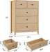 Natural 5 Drawer Dresser, Tall Modern Dresser for Closet, Bedroom