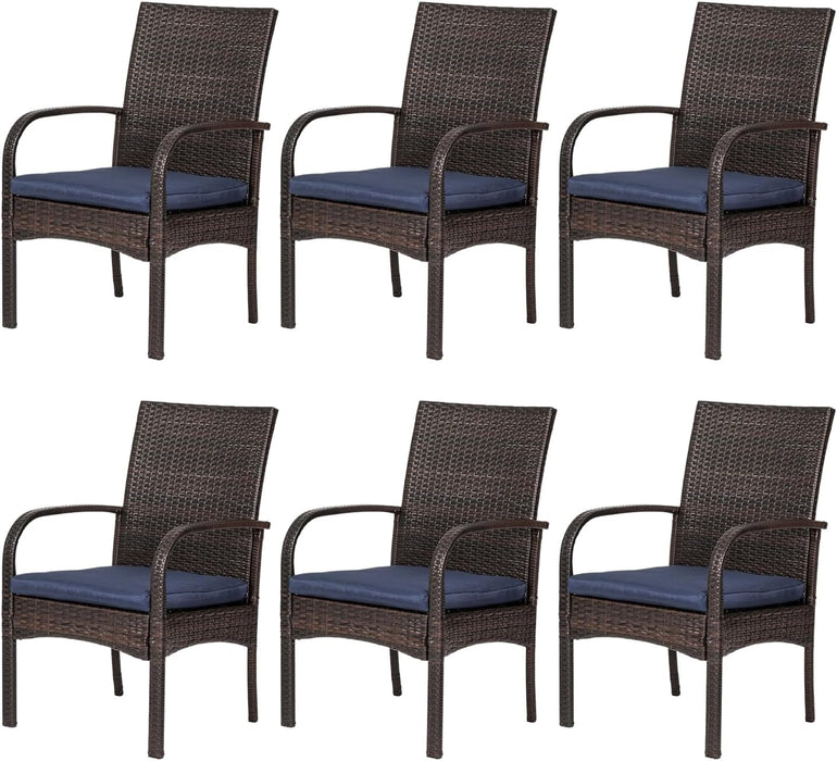 Outdoor Wicker Rattan Chairs Patio Furniture Sets with Cushions, 350Lbs Capacity, All-Weather Rattan Sofa Set for Garden, Porch, Backyard, 6PCS, Brown